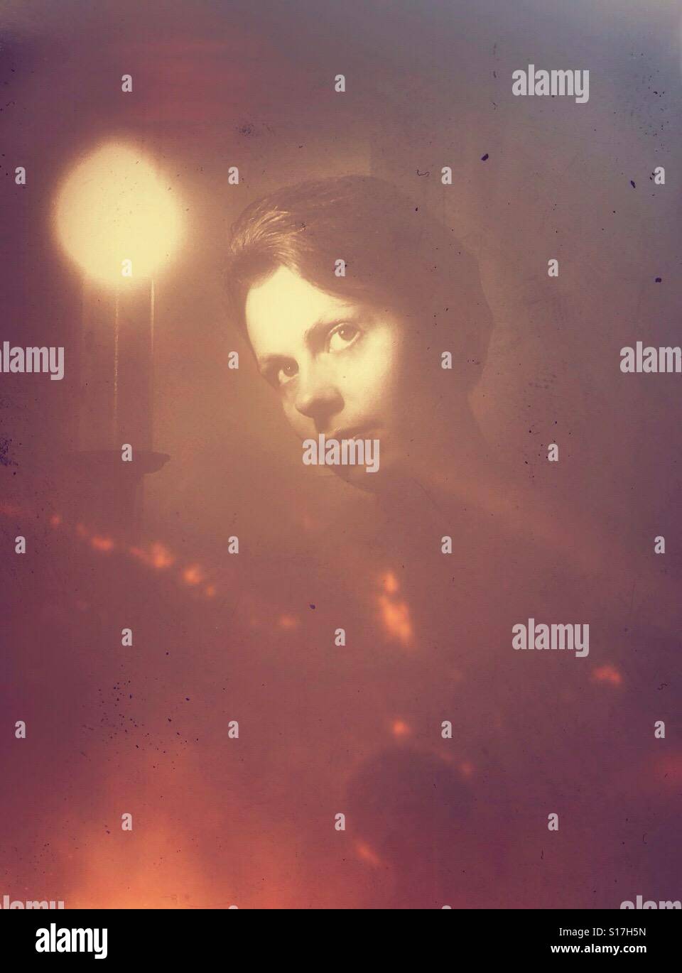 Woman's face in a dark - Smartphone Captured Stock Image