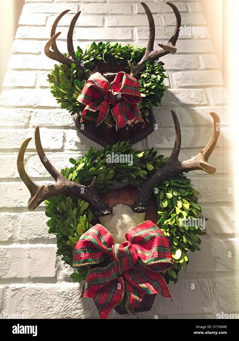 Holiday Decorations Constructed With Deer Antlers And Festive