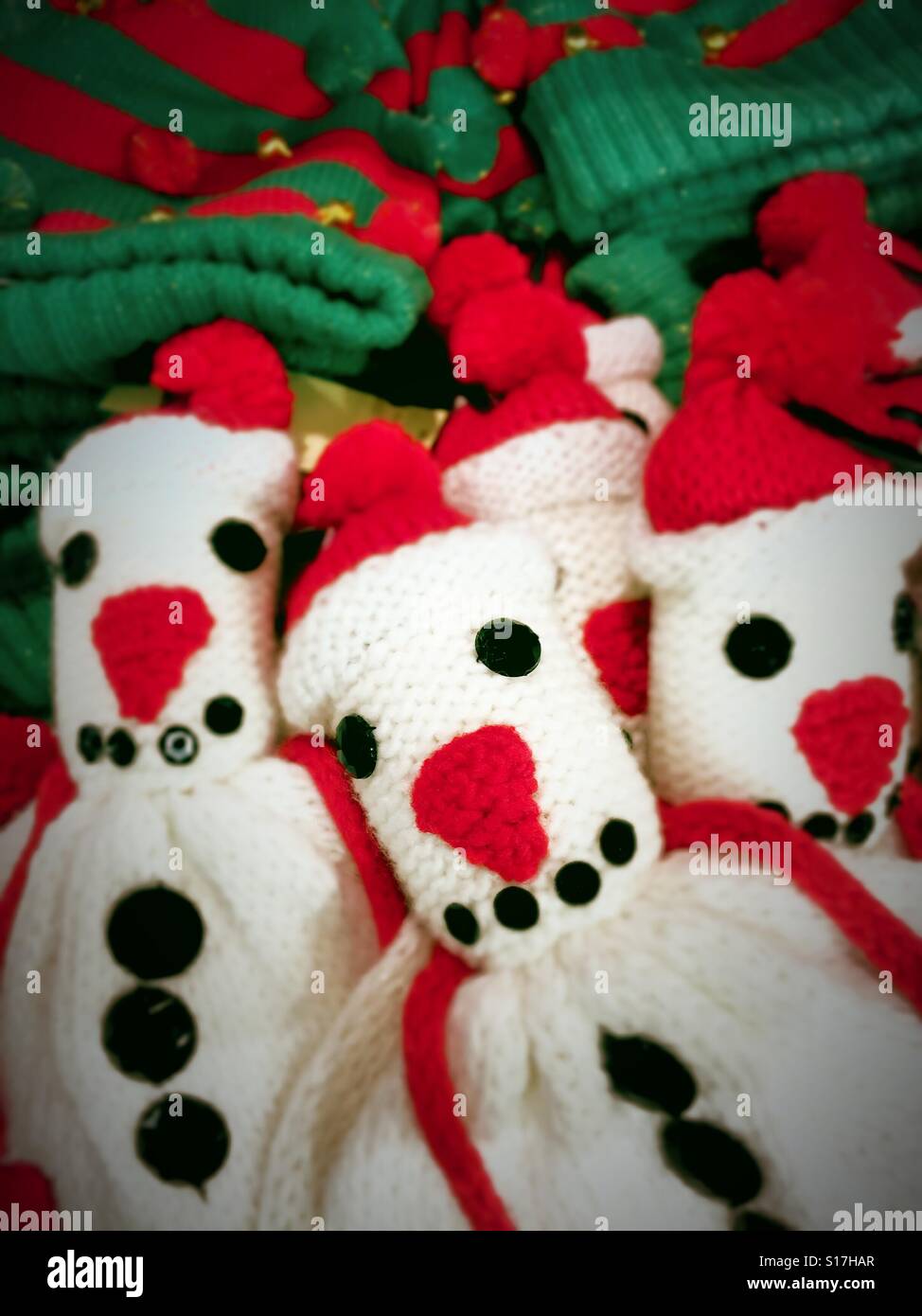 Holiday display of the fun festive winter hats, USA - Smartphone Captured Stock Image