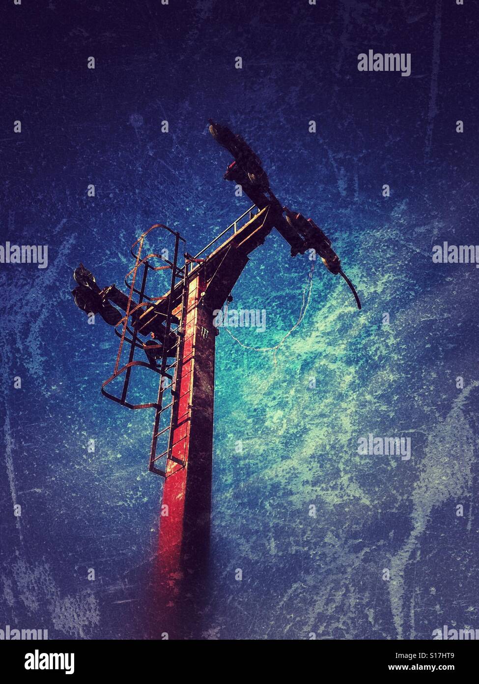 Rusting, disused machinery - part of an old overhead chairlift - Smartphone Captured Stock Image