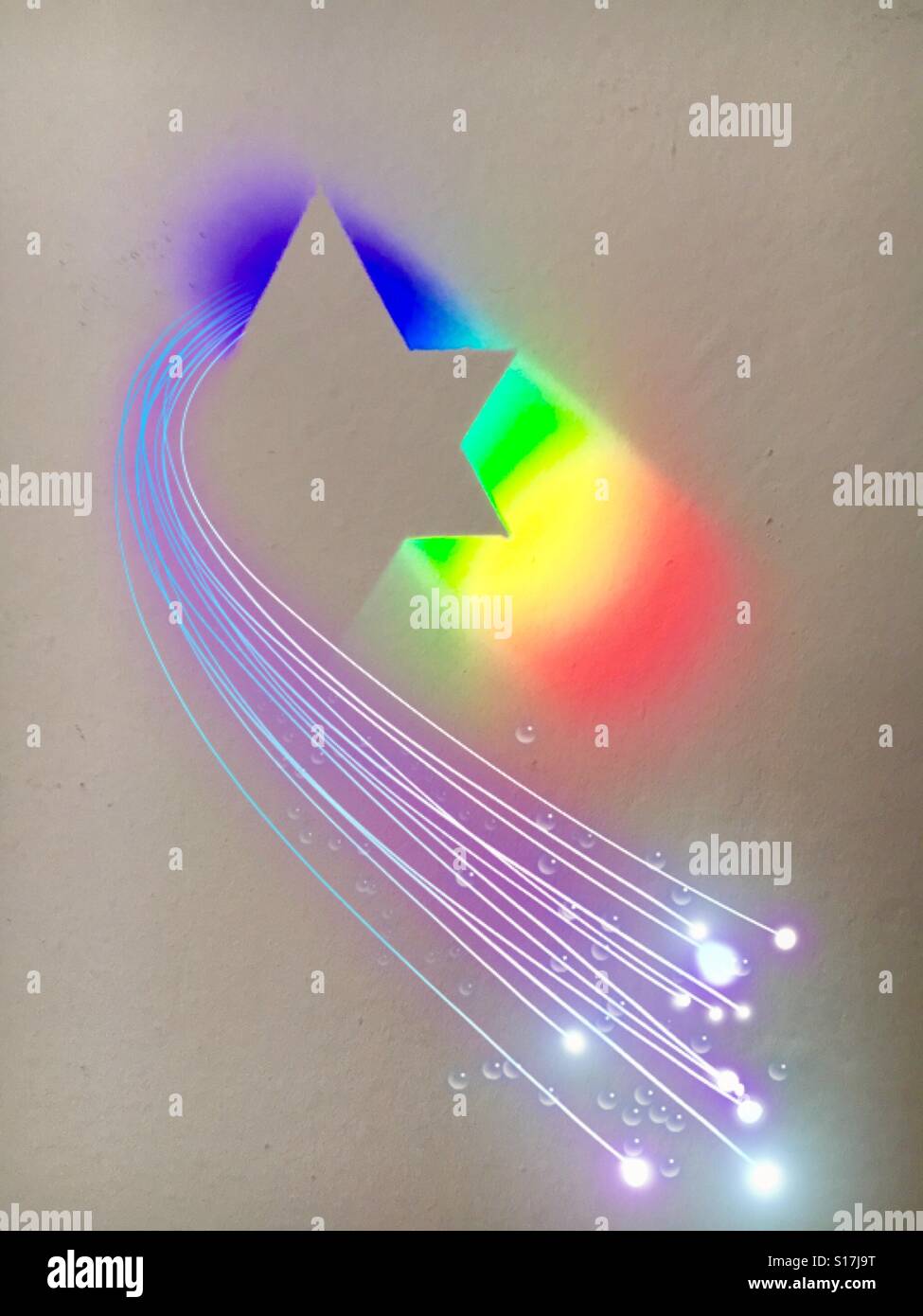 Star of David created by sun coming through a window crystal and a tetrahedron. - Smartphone Captured Stock Image