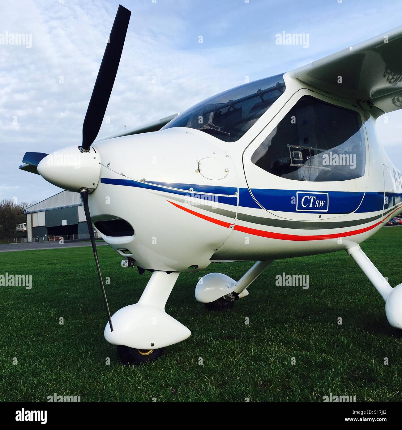 A CTSW microlight aircraft at a grass airfield in the UK - Smartphone Captured Stock Image