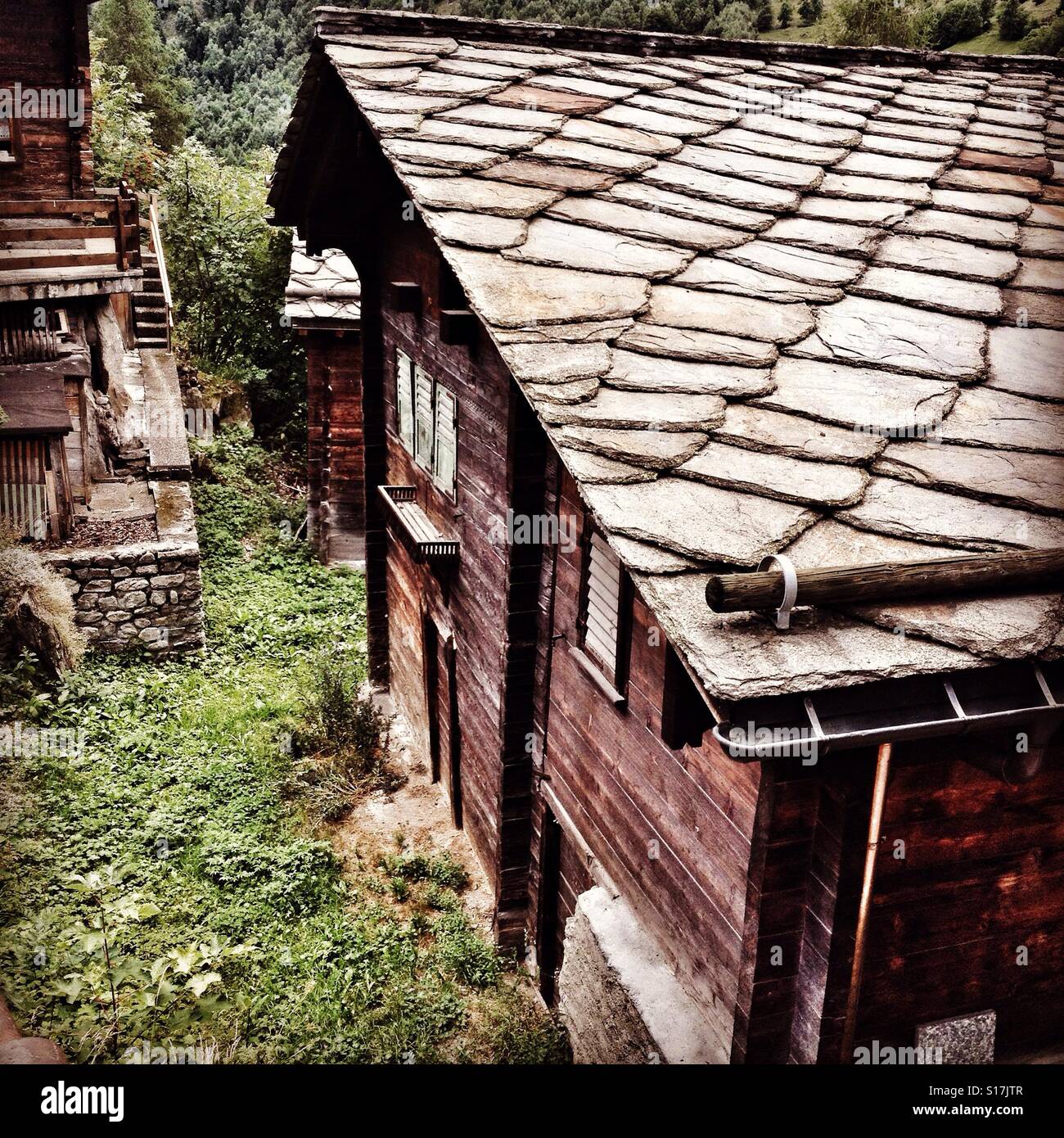 Traditional wooden house in the village of Blatten Naters, Switzerland - Smartphone Captured Stock Image