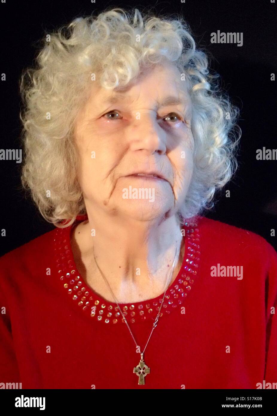 Elderly woman with grey hair - Smartphone Captured Stock Image