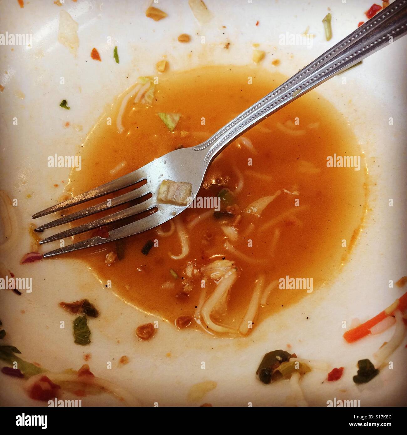 Bottom of the bowl, Vietnamese Bun Thit Nuong, vermicelli noodle bowl - Smartphone Captured Stock Image