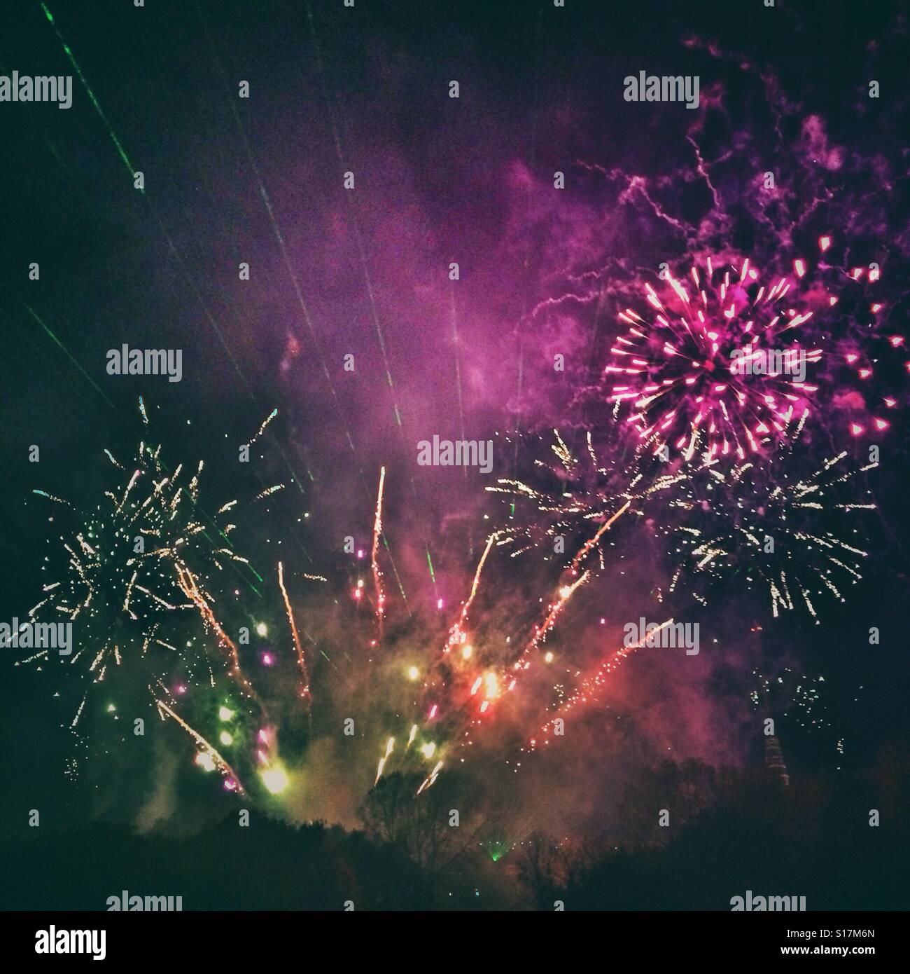 Fireworks on Bonfire night - Smartphone Captured Stock Image