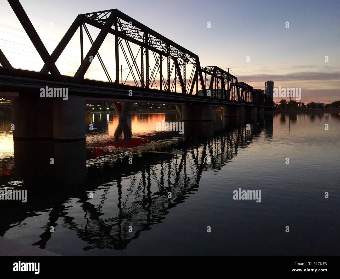 Train bridge at dawn Stock Photo