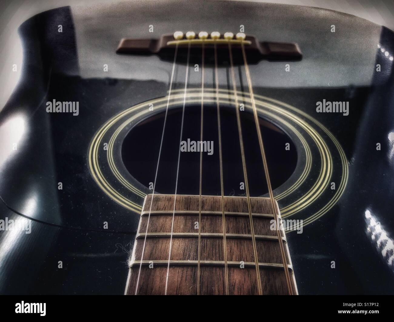 Acoustic guitar sound hole Stock Photo Alamy