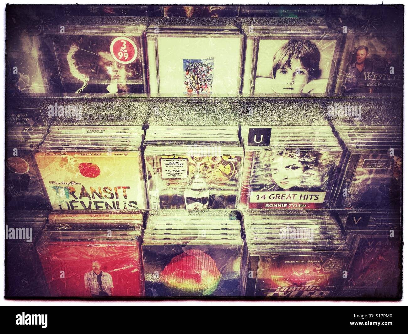 Cd's in music store, heavy use of filters Stock Photo Alamy