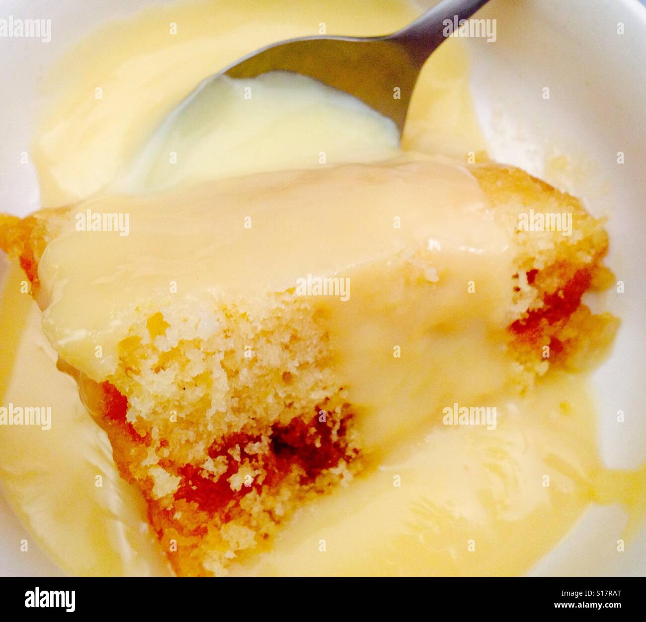 Homemade golden syrup sponge pudding with custard Stock Photo Alamy