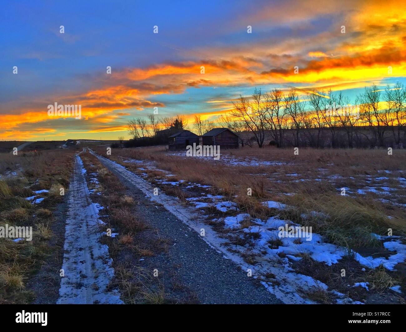 Trail to an old farm stead at sunset - Smartphone Captured Stock Image