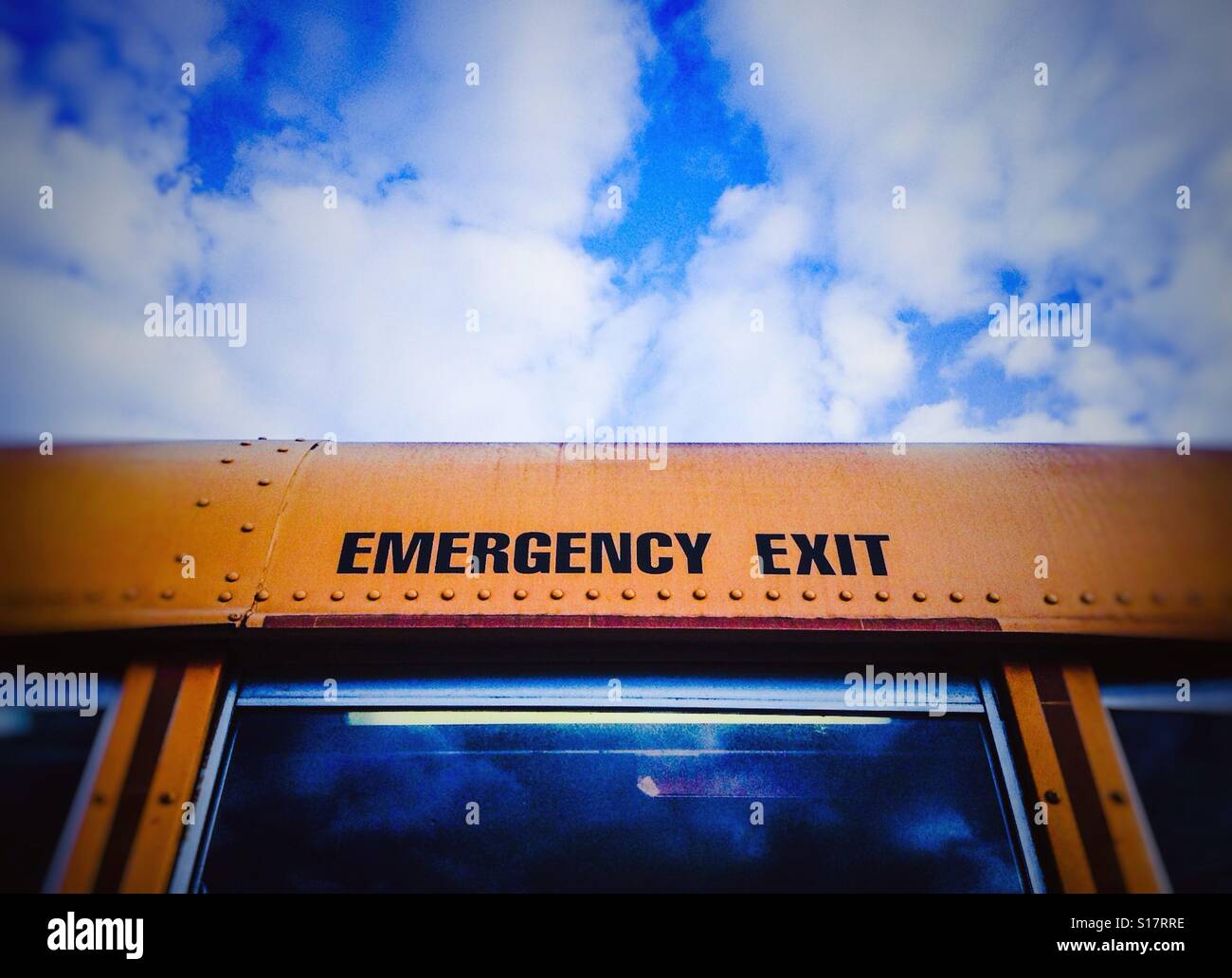 American school bus. Emergency & Exit door - Smartphone Captured Stock Image