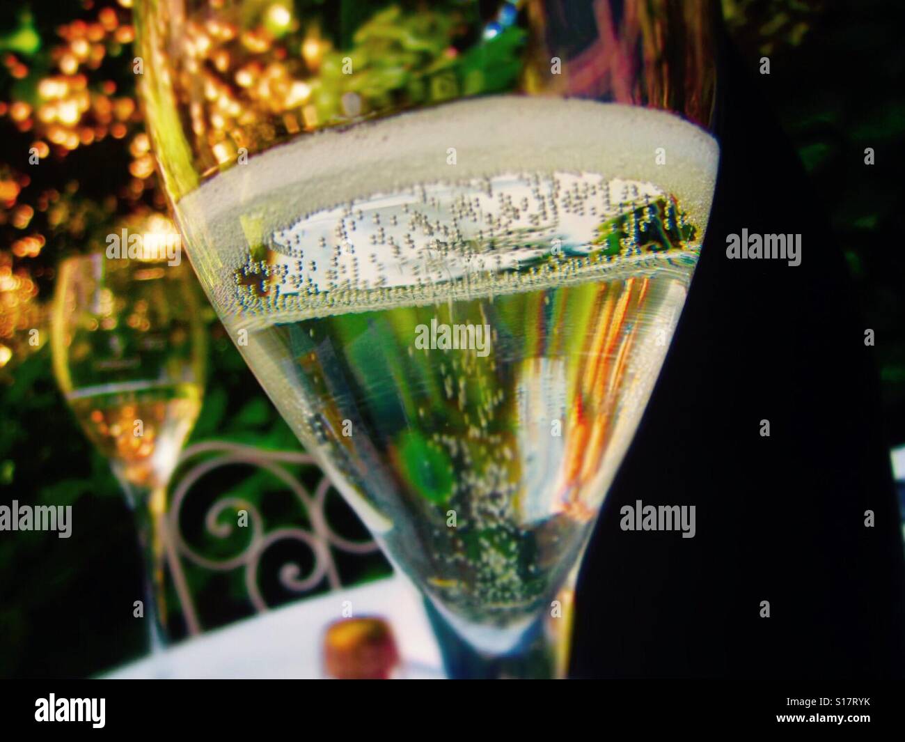Bubbles sparkle in a glass of prosecco Stock Photo Alamy