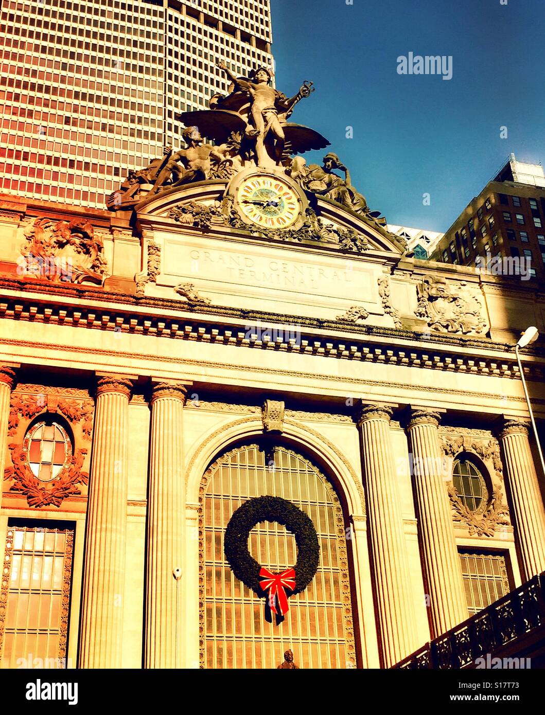 Exterior front of Grand Central Station during holiday season, NYC, USA Stock Photo