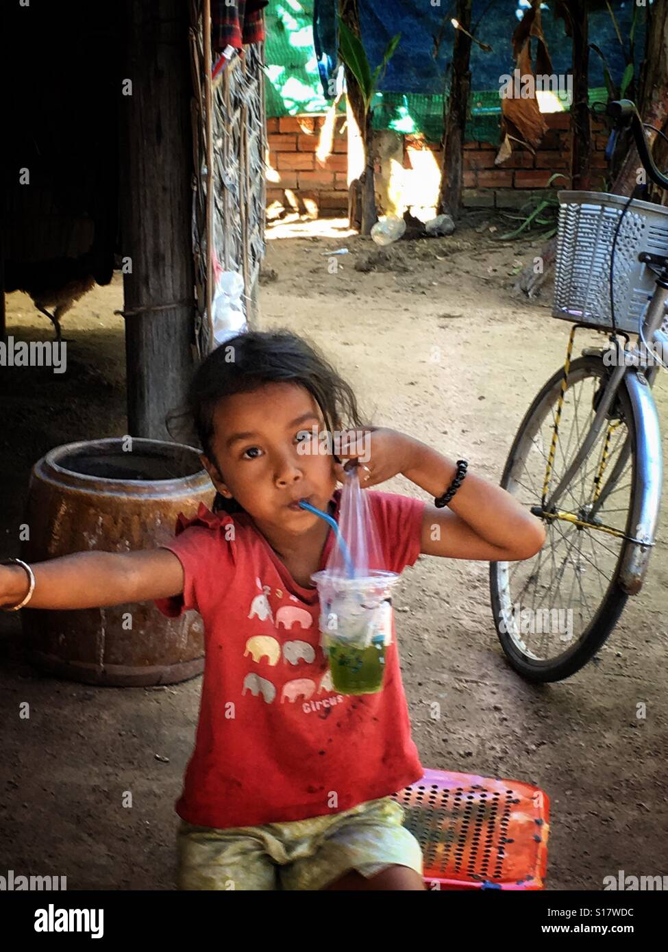 Young girl in Cambodian Village Stock Photo