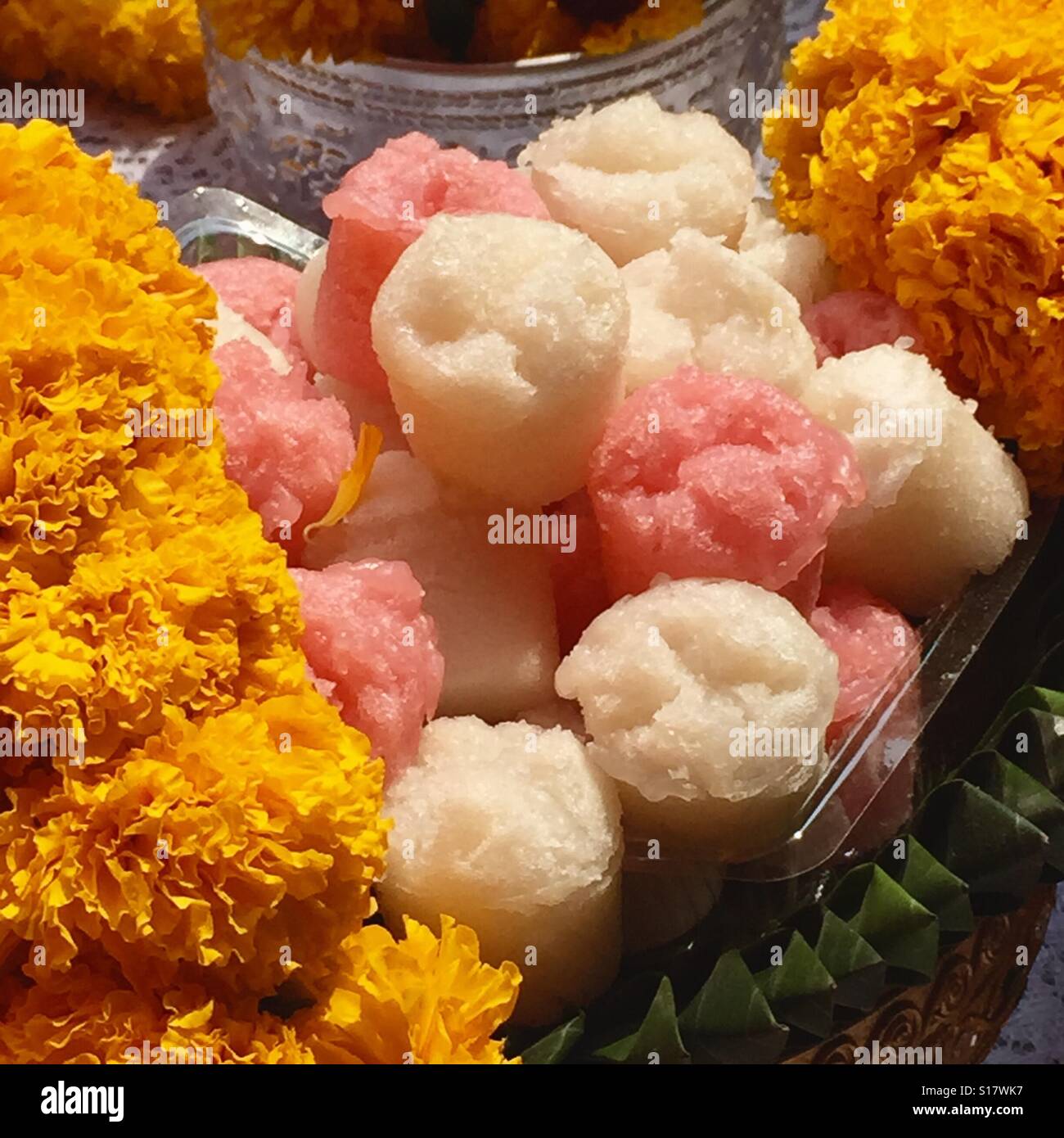 Thai temple offeringstraditional Thai dessert steamed rice cake