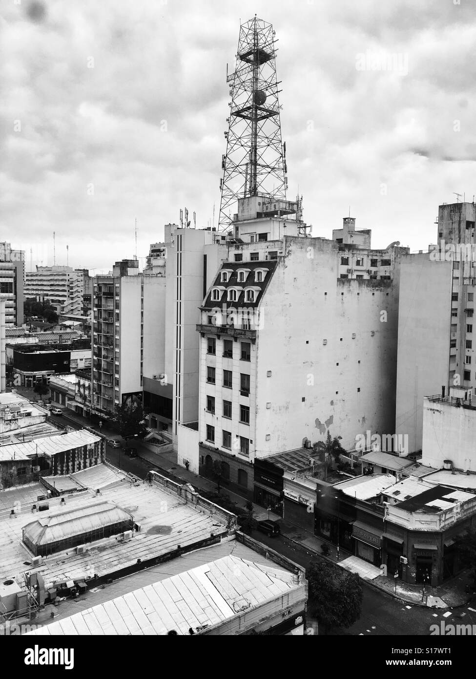 Building with large communications antenna - Smartphone Captured Stock Image