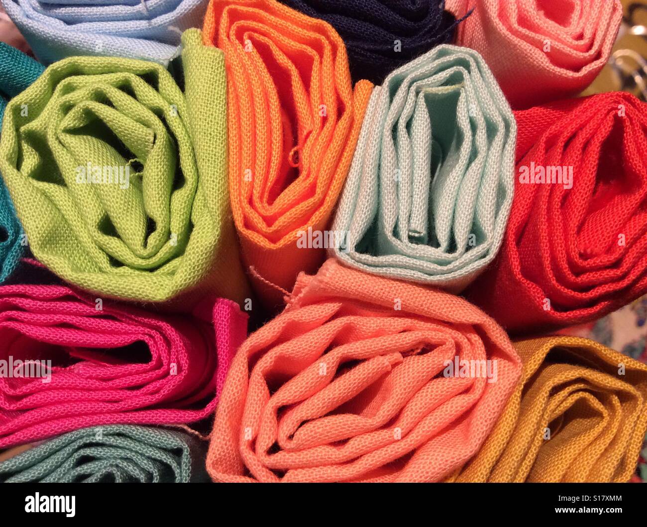 Colorful fabrics rolls ( view from above) Stock Photo