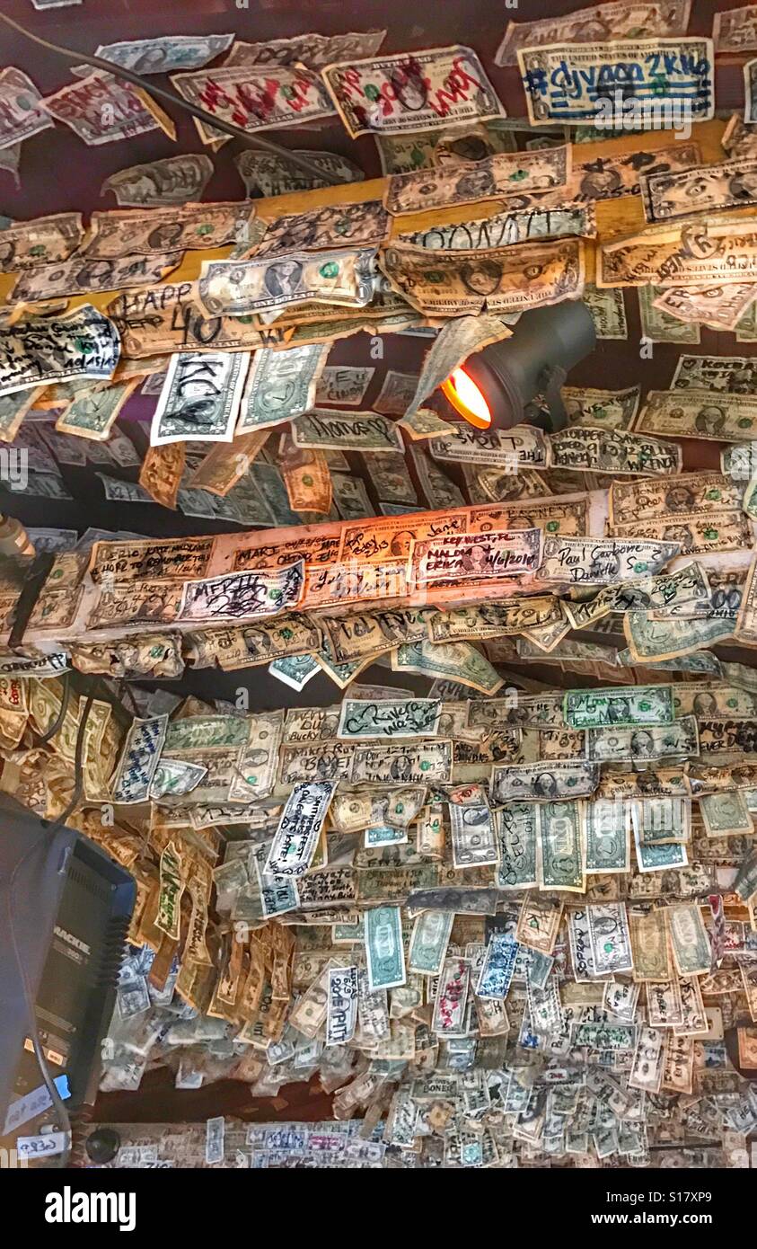 Dollar bills in bar in Key West Florida Stock Photo