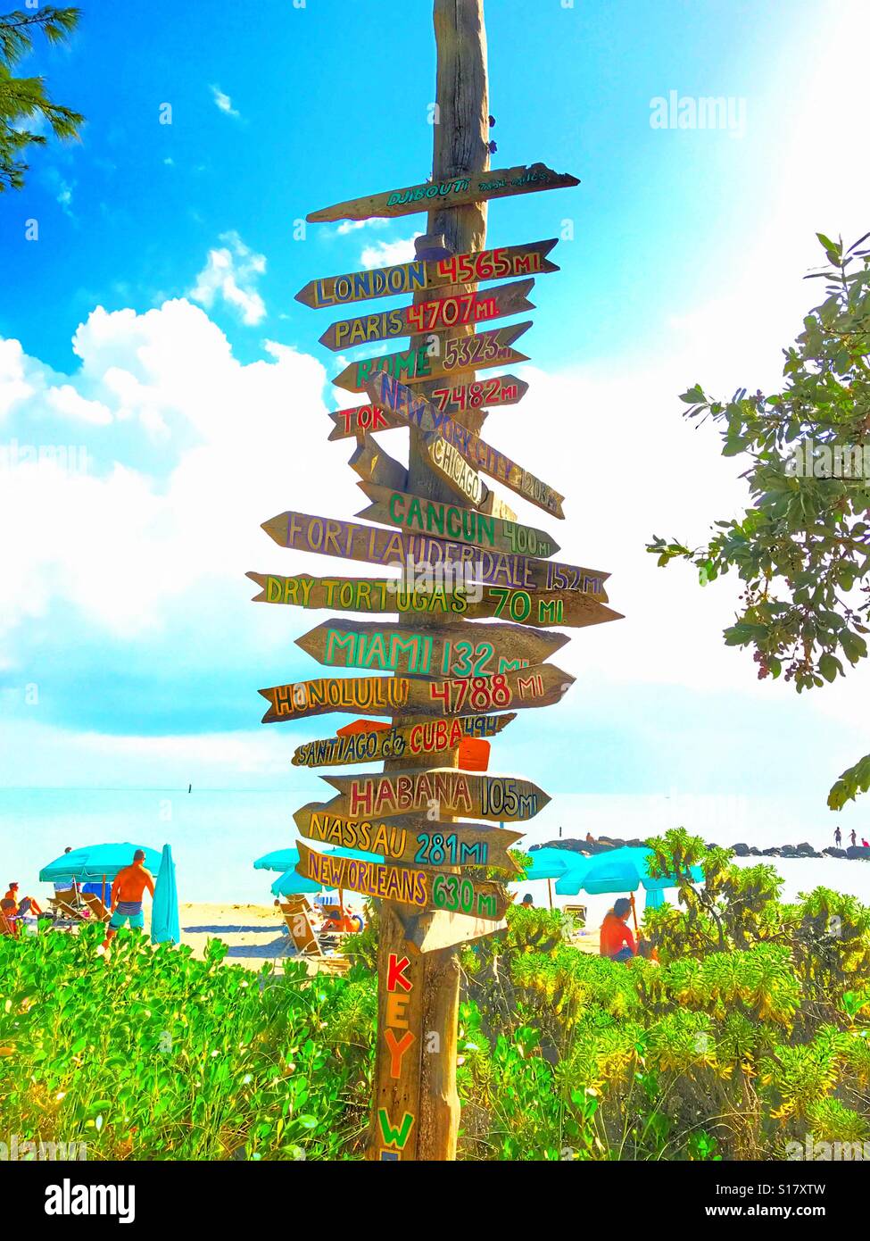 Signpost at the Beach in Key West, Florida Stock Photo Alamy