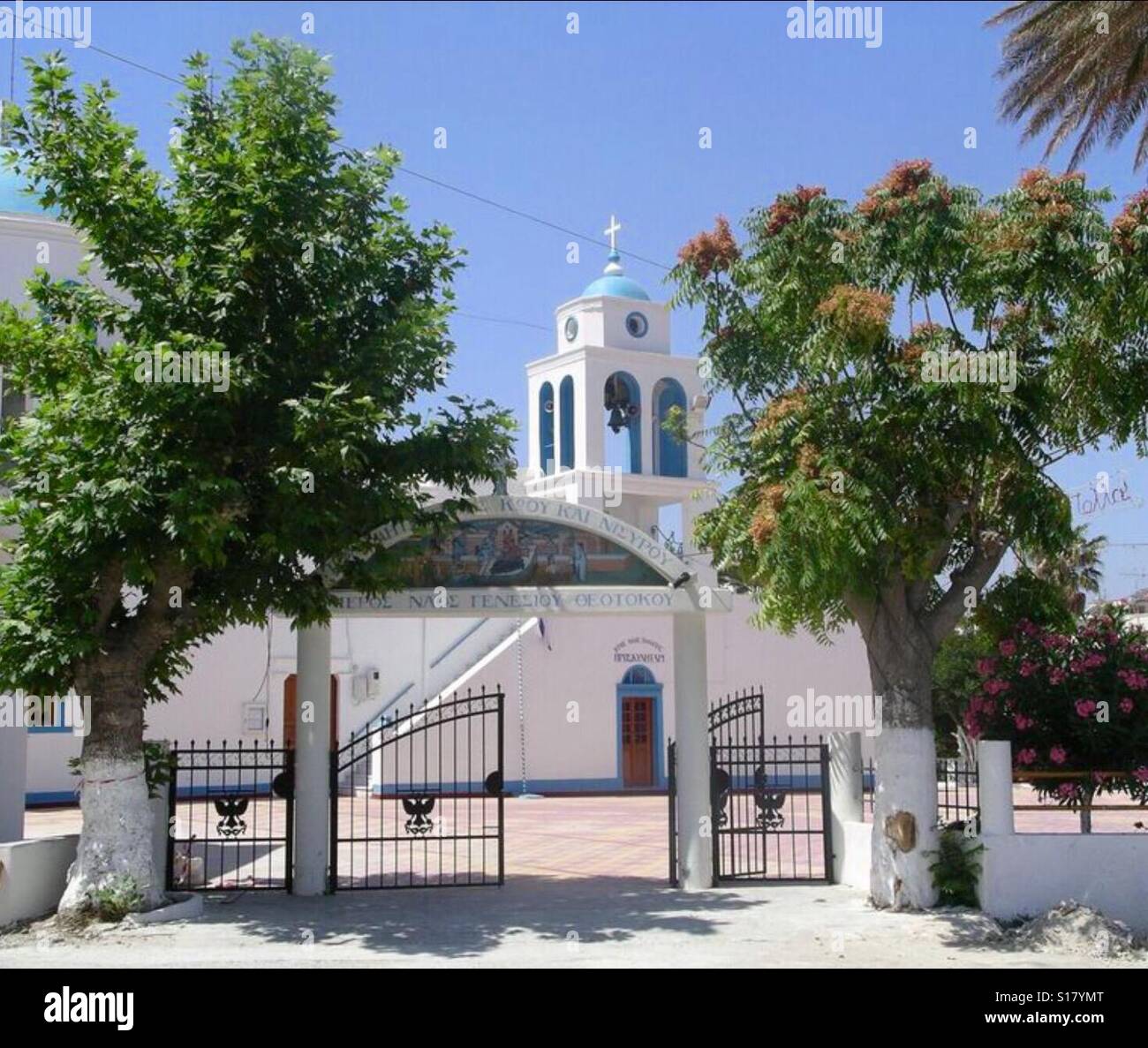 Greek Church, blue and white traditional style, Kardamena - Kos Stock Photo