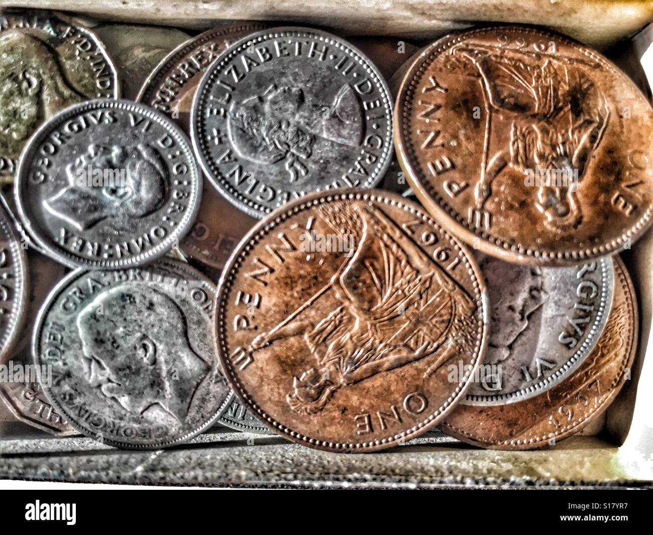 Collection of old British coins Stock Photo Alamy