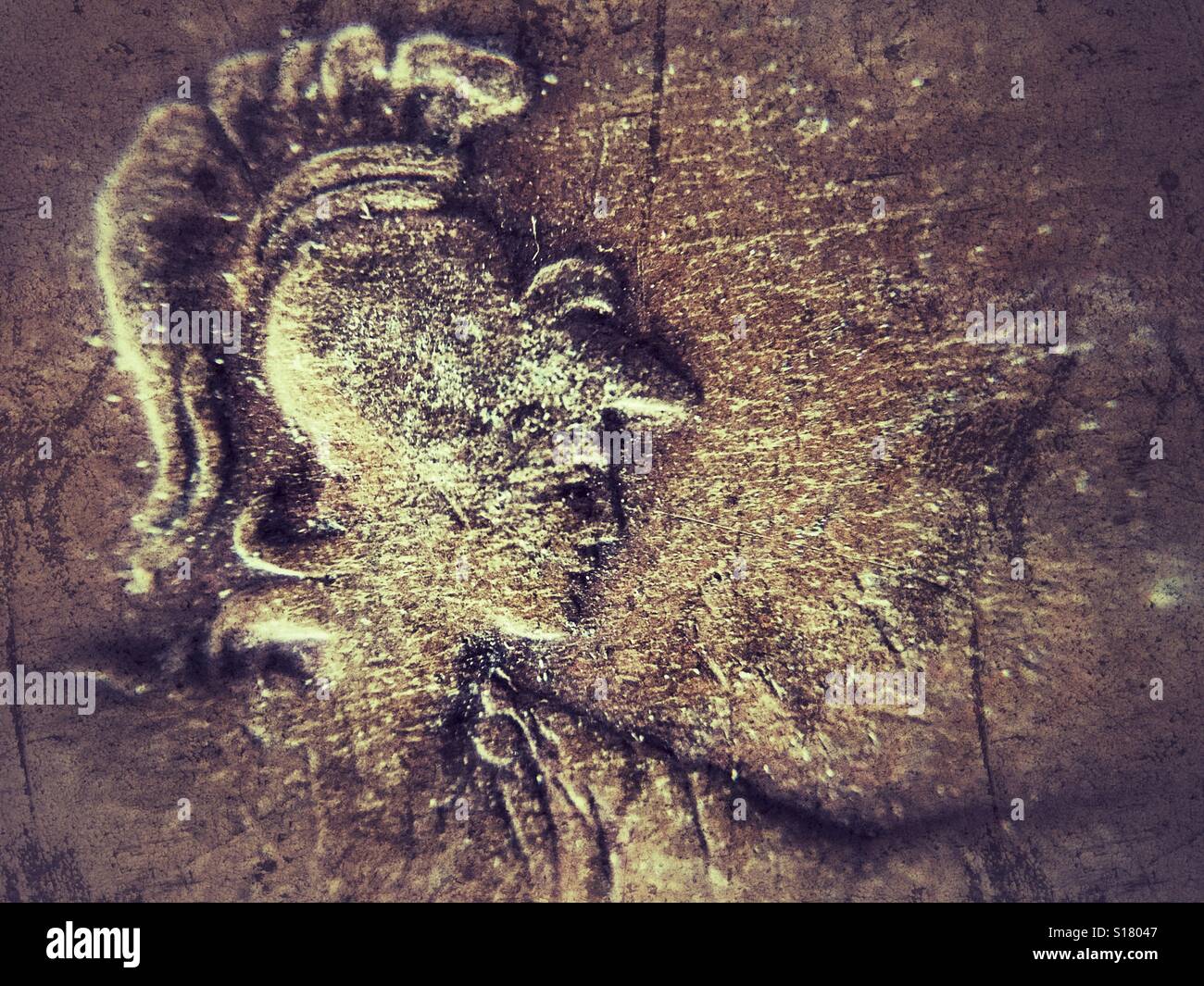 Britannia on an English pre-decimal penny coin, macro - Smartphone Captured Stock Image