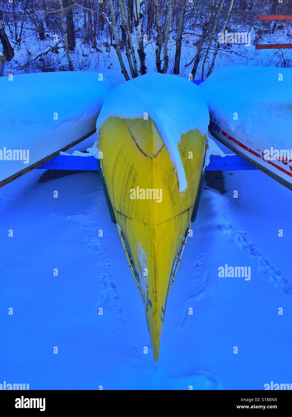 Canoes in storage for the winter - Smartphone Captured Stock Image
