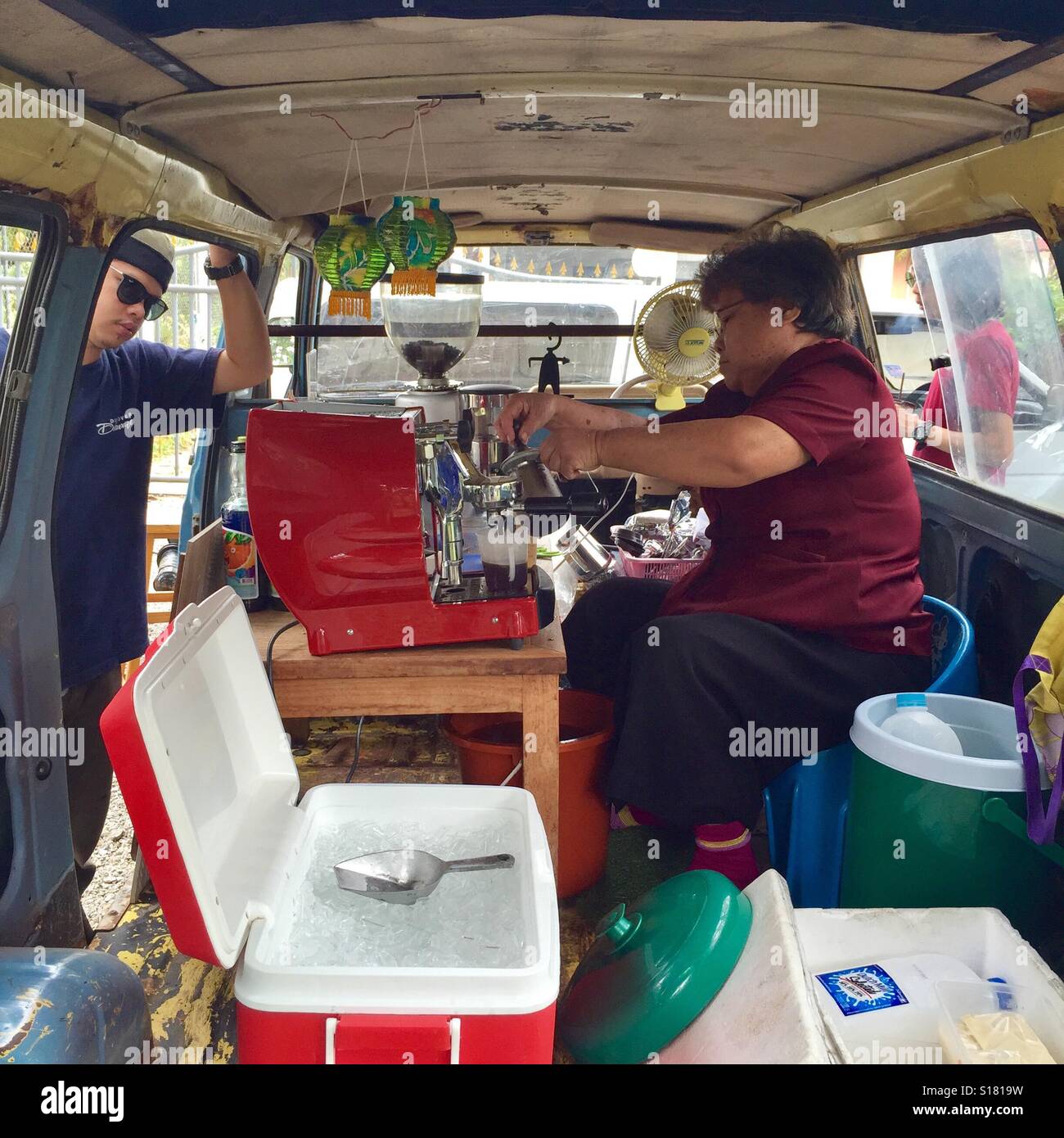 selling coffee from a van