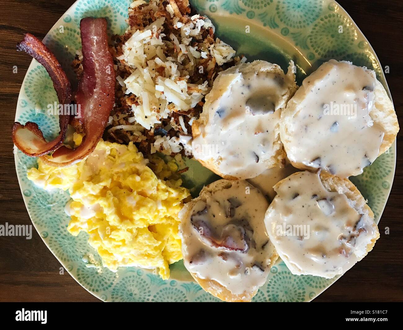 Southern Breakfast biscuits and gravy hash browns Stock Photo Alamy