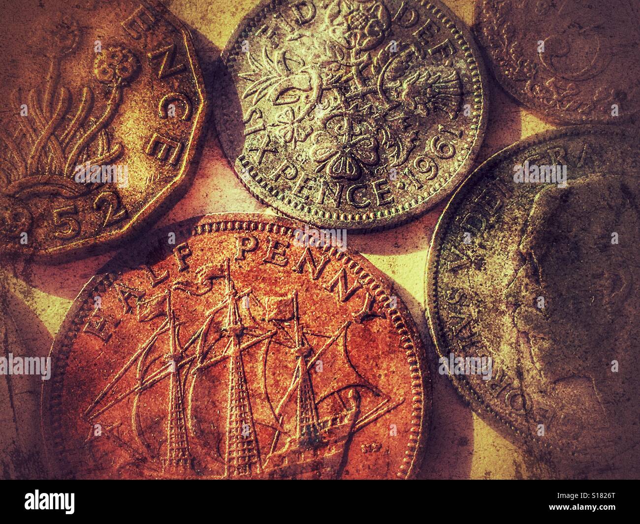 British pre-decimal coins - Smartphone Captured Stock Image