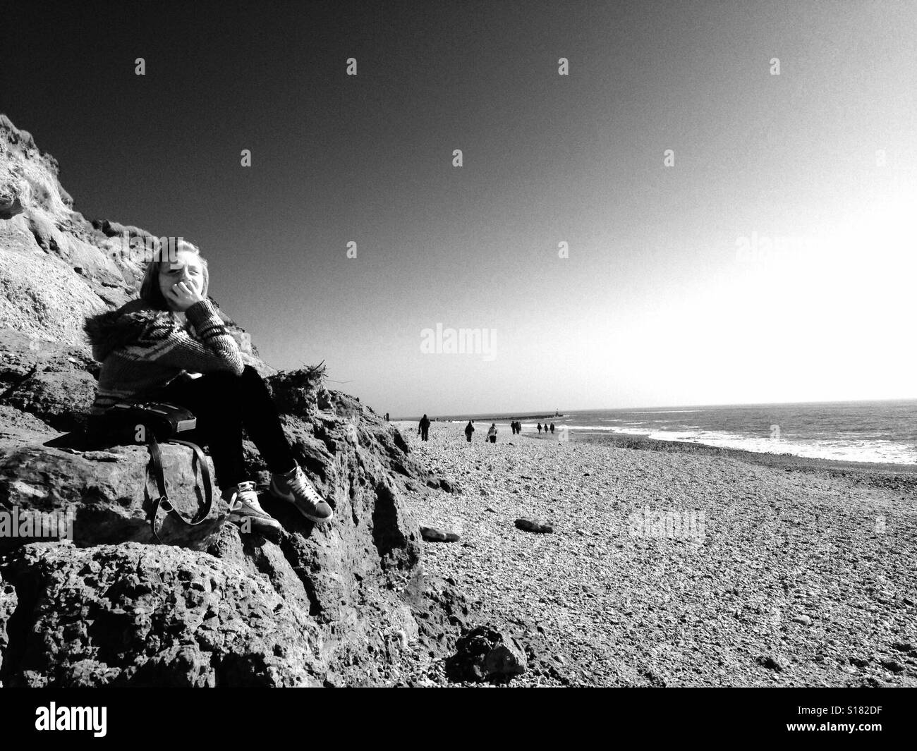 Thinking at the Hengistbury Head, Dorset - Smartphone Captured Stock Image
