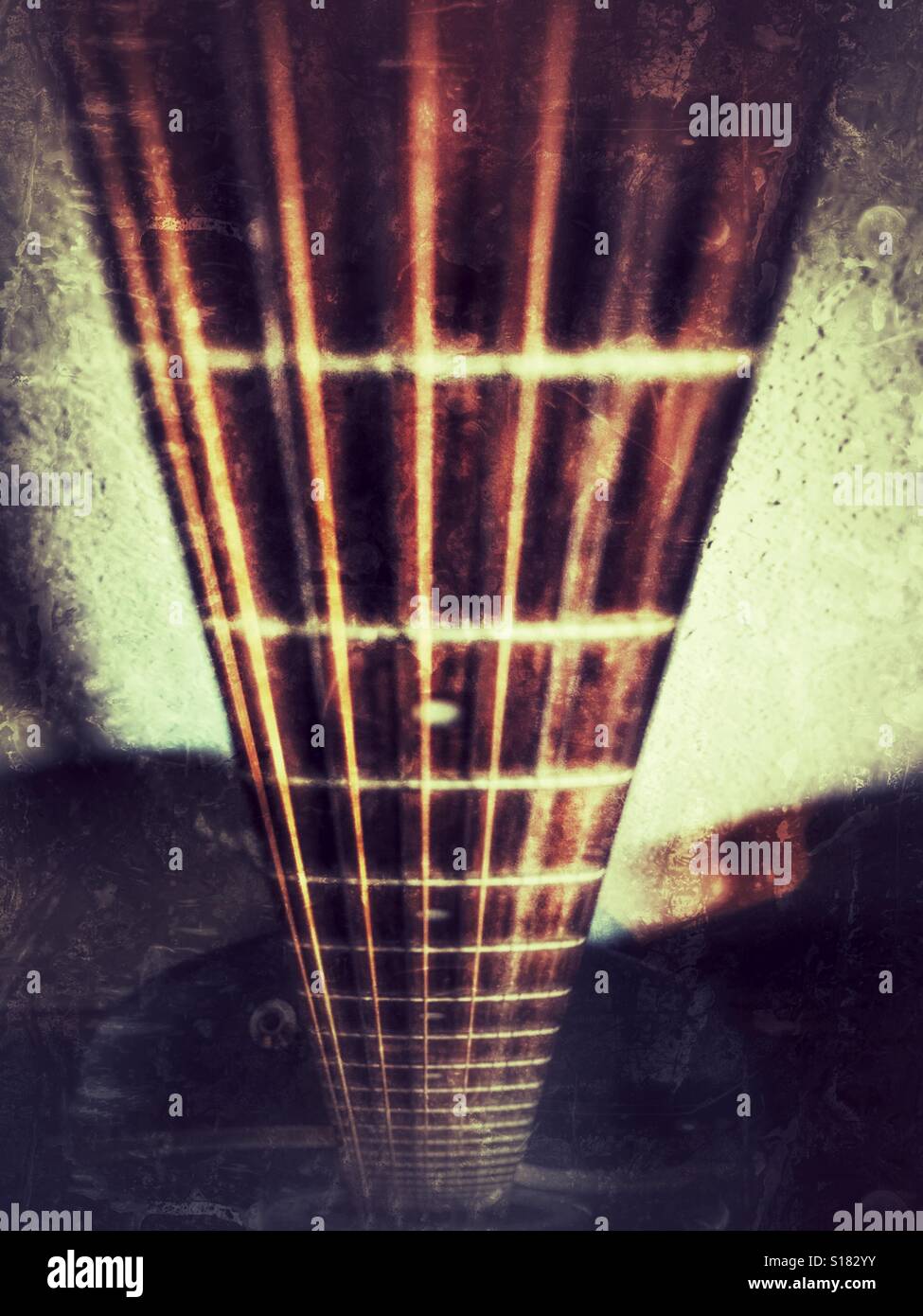 Perspective view of a 12 string Ovation Balladeer acoustic guitar Stock Photo