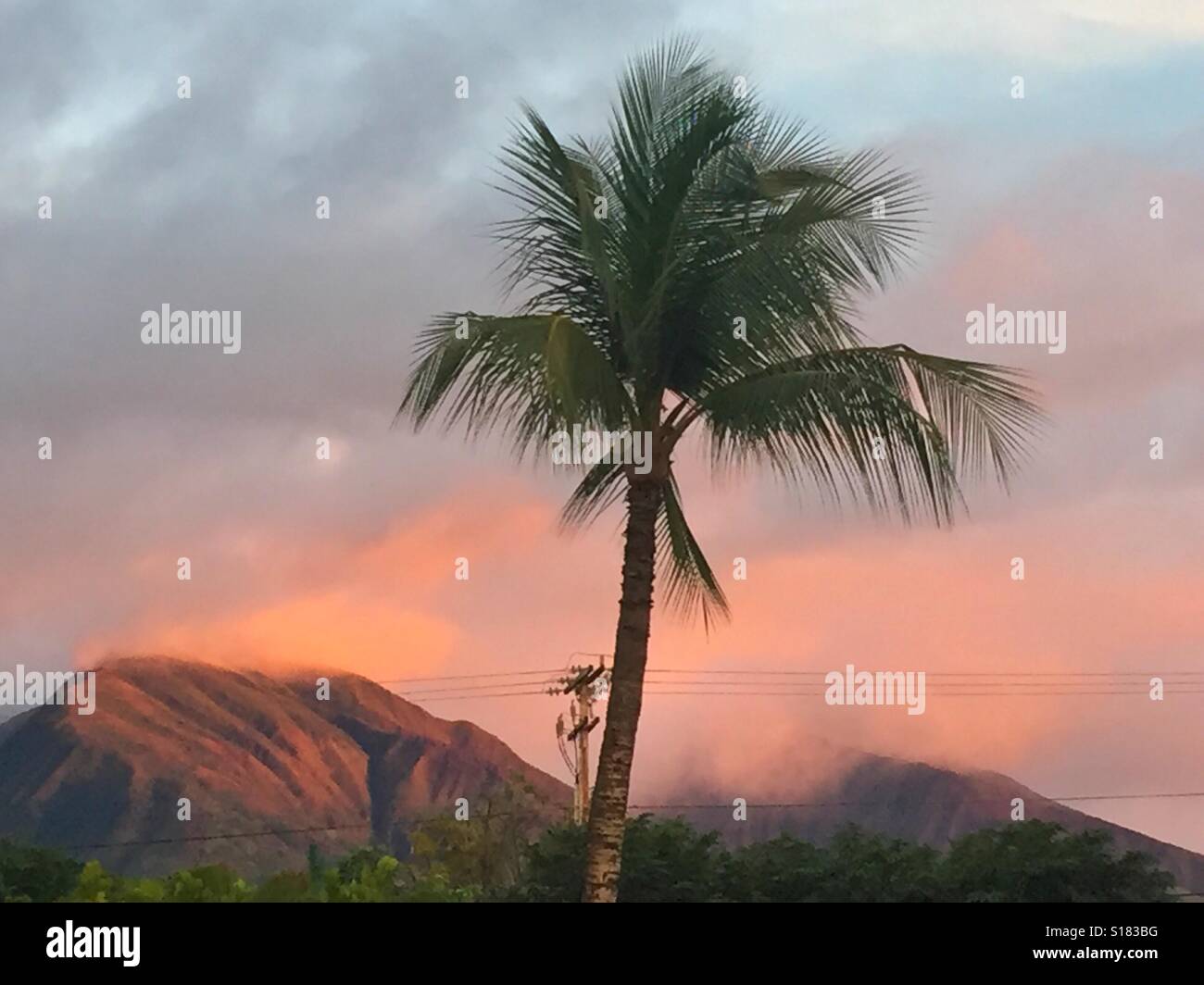 Red sky at night in Maui - Smartphone Captured Stock Image