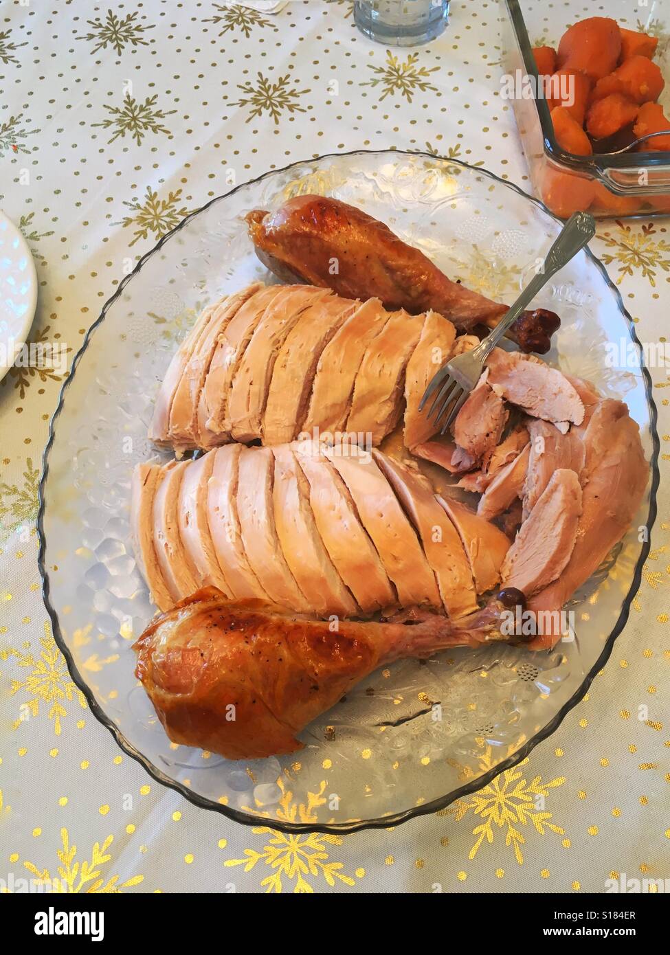 Roast turkey on platter Stock Photo