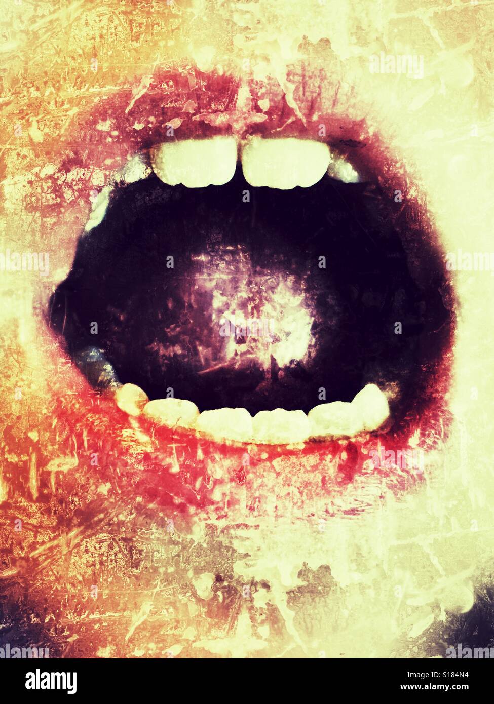 Open mouth showing tongue and teeth - Smartphone Captured Stock Image
