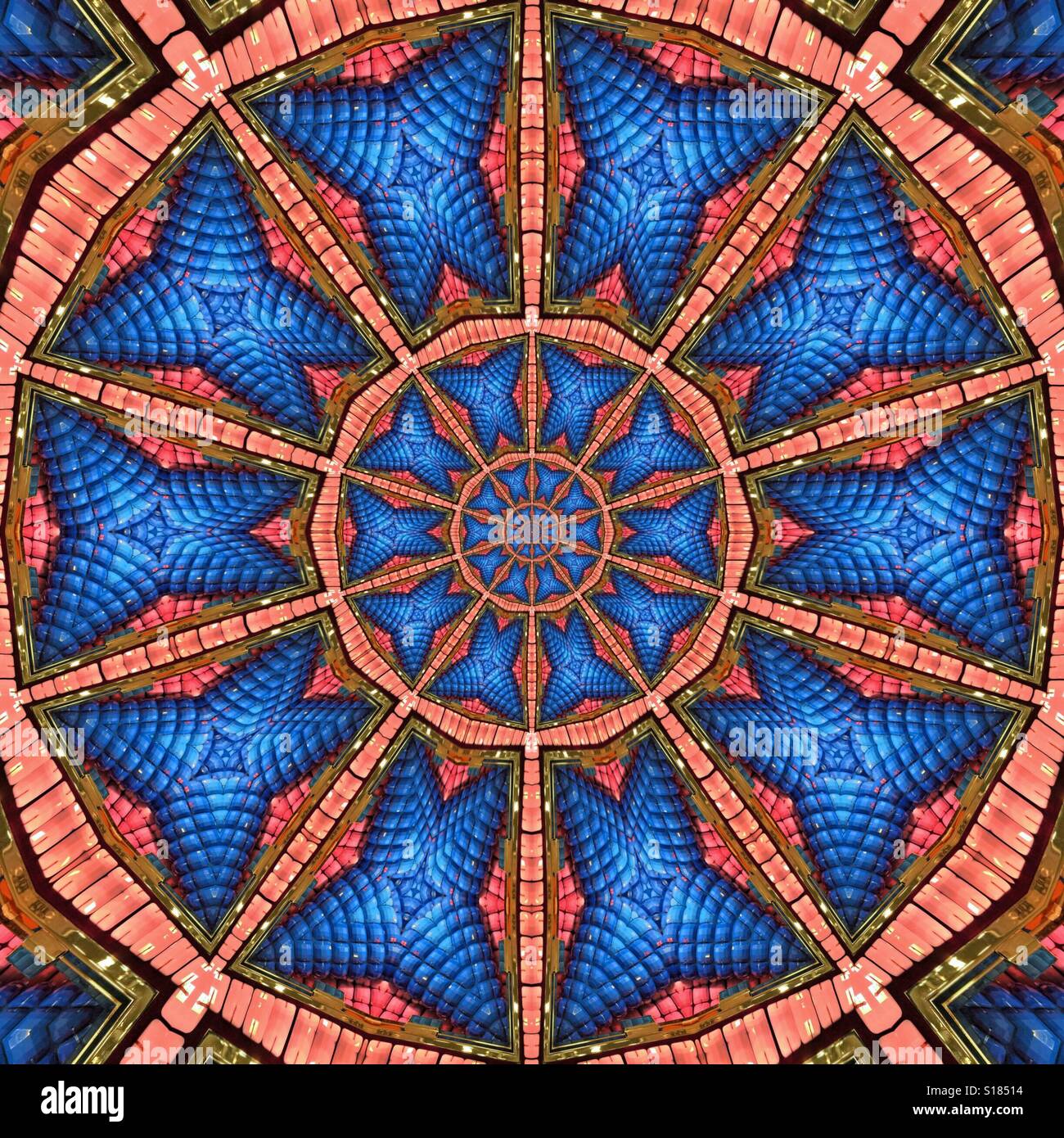 An abstract kaleidoscope image in pink and blue - Smartphone Captured Stock Image