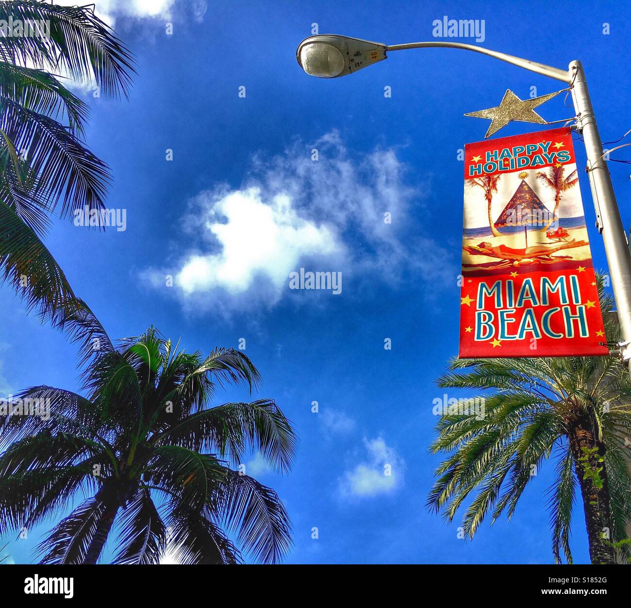 Happy Holidays Miami Beach Stock Photo