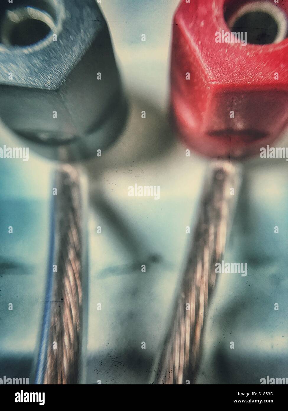 Speaker post connections on a home theater speaker - Smartphone Captured Stock Image