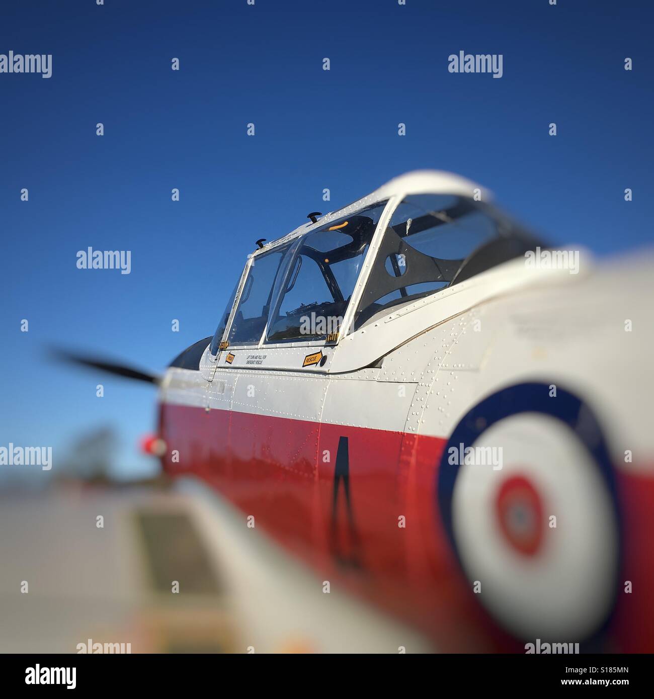 De Havilland Chipmunk vintage RAF basic trainer aircraft from the 1950s - Smartphone Captured Stock Image