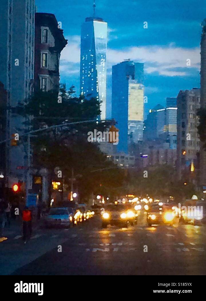 Freedom Tower seen from 6th Ave NYC Stock Photo