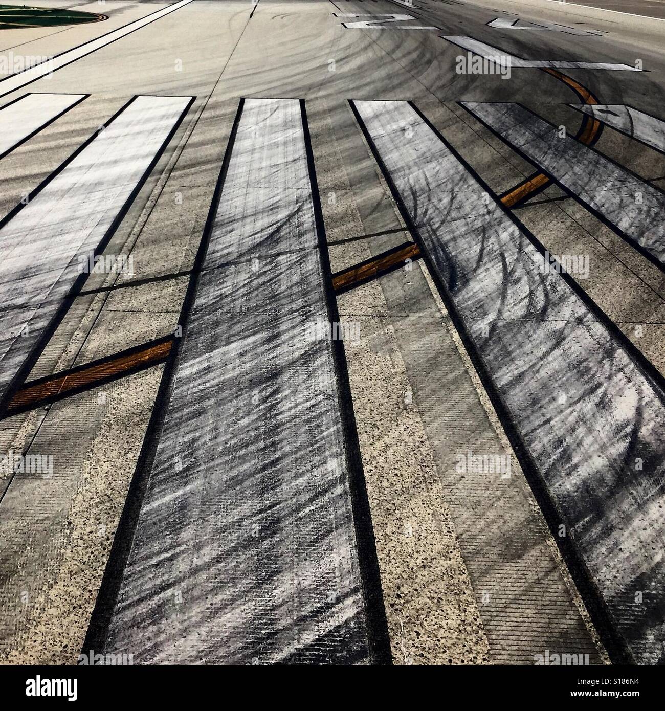 Airport runway skid marks Stock Photo