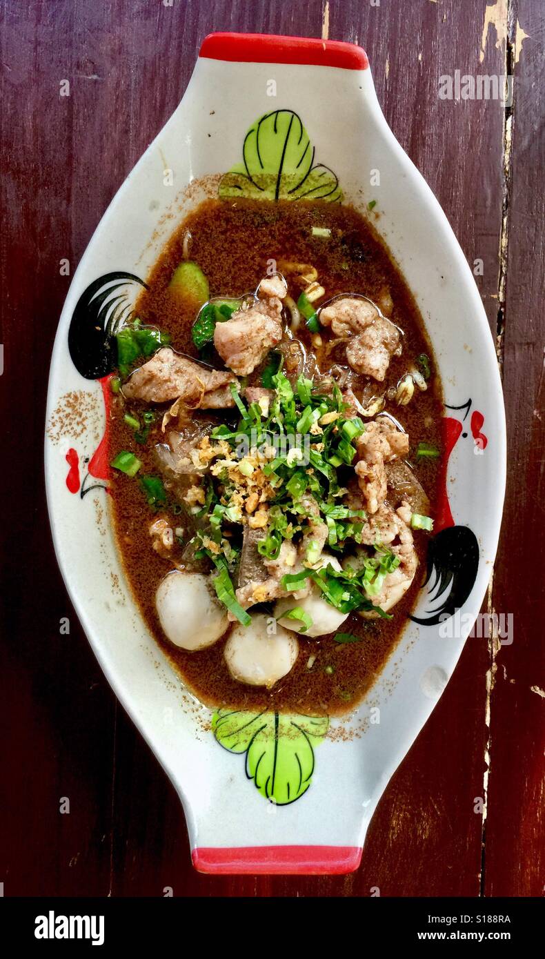 Thai boat noodle soup (Kway Teow Rue), Bangkok, Thailand Stock Photo