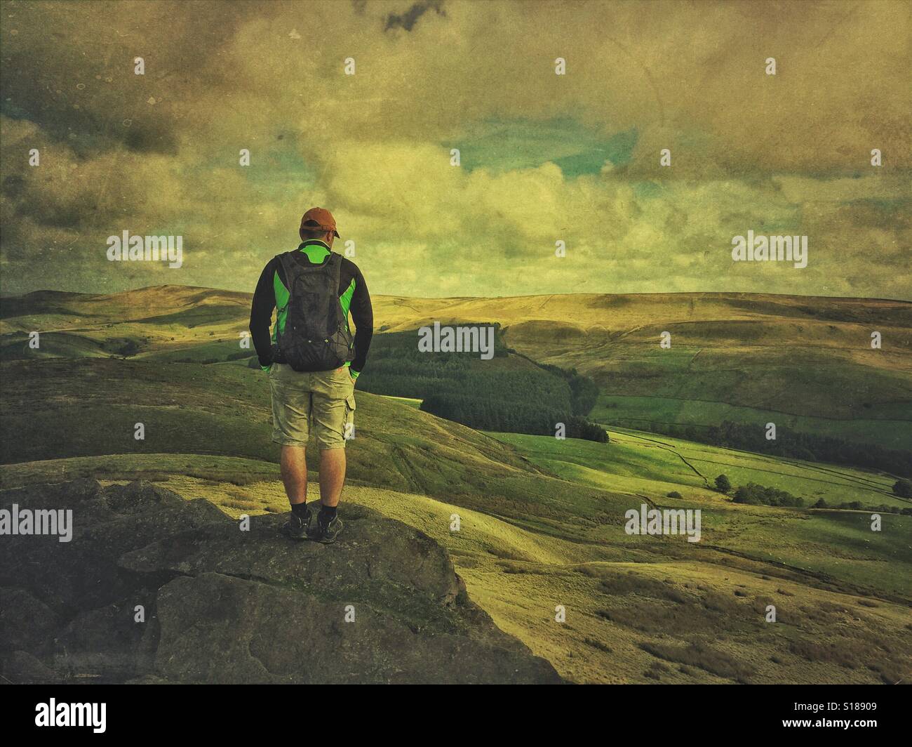 Hiker on the top of the hill- Shutlingsloe, Cheshire, UK - Smartphone Captured Stock Image