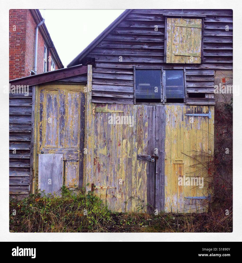 Ramshackle odd shed doors in Kent Stock Photo