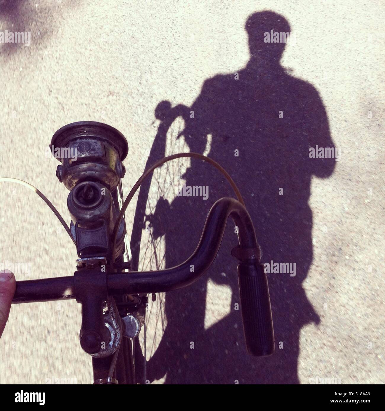 Shadow rider. Me on my 1934 Raleigh Sports Model. Stock Photo