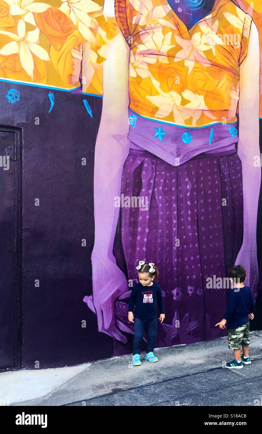 Children enjoying Wynwood Walls Stock Photo