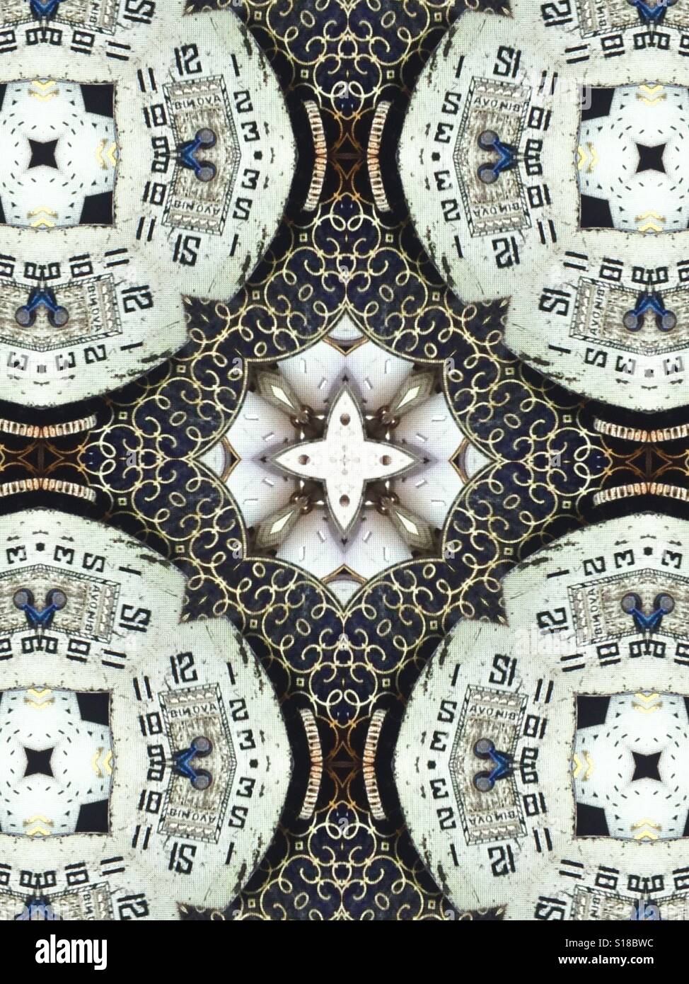 A kaleidoscopic image featuring watch and clock faces - Smartphone Captured Stock Image