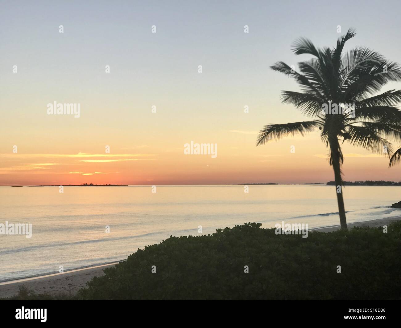 Sunrise overlooking Sugar Beach, Great Harbour Cay, Berry Islands, Bahamas Stock Photo