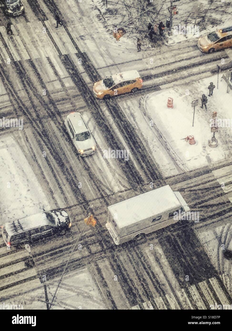 Snow covered intersection New York City, USA - Smartphone Captured Stock Image